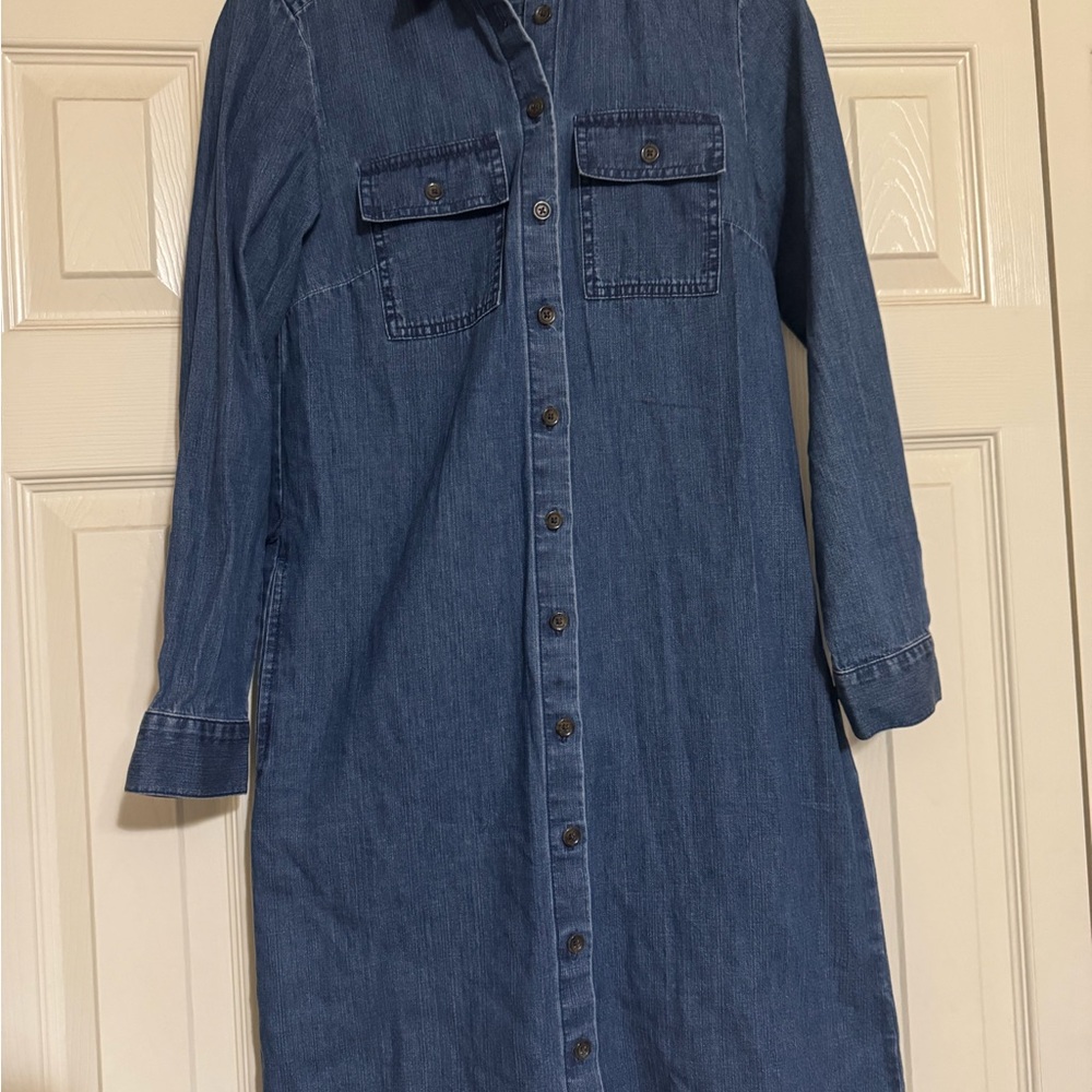 J.Crew Re-Imagined Jean Dress Button Down Long Sleeve Chest & Side Pockets sz 00 - Picture 2 of 8